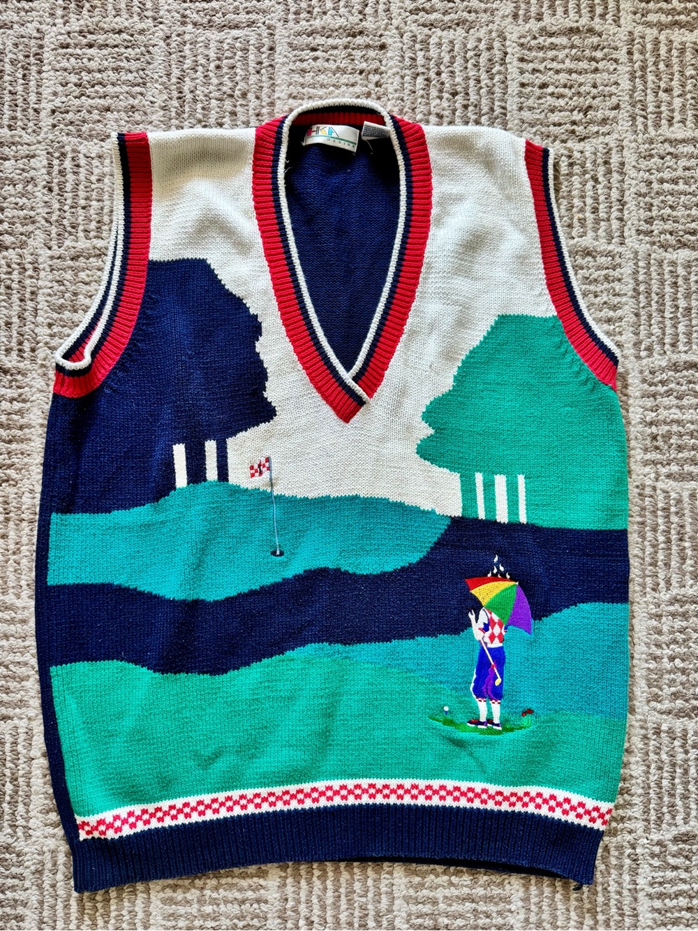 Vintage 100% Cotton Men’s Golf Sporty Sweater Vest Colorful Size XL V Neck